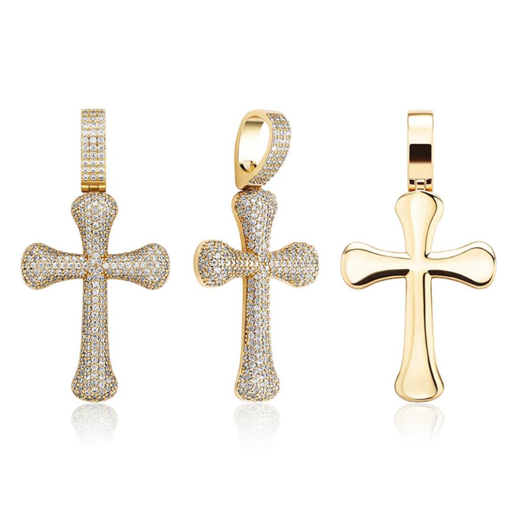 Bone Cross CZ Iced Out Hip Hop Bling Pendant Yellow Gold HipHopBling