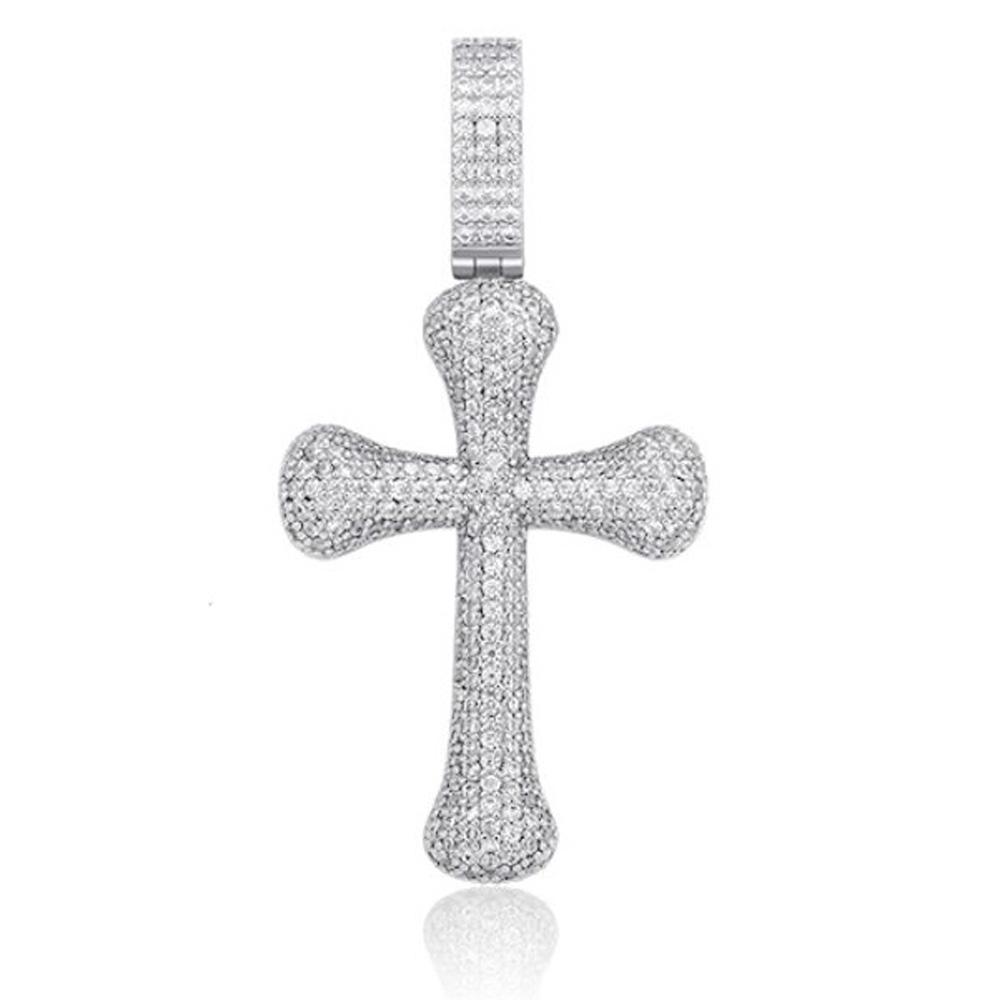 Bone Cross CZ Iced Out Hip Hop Bling Pendant Yellow Gold HipHopBling