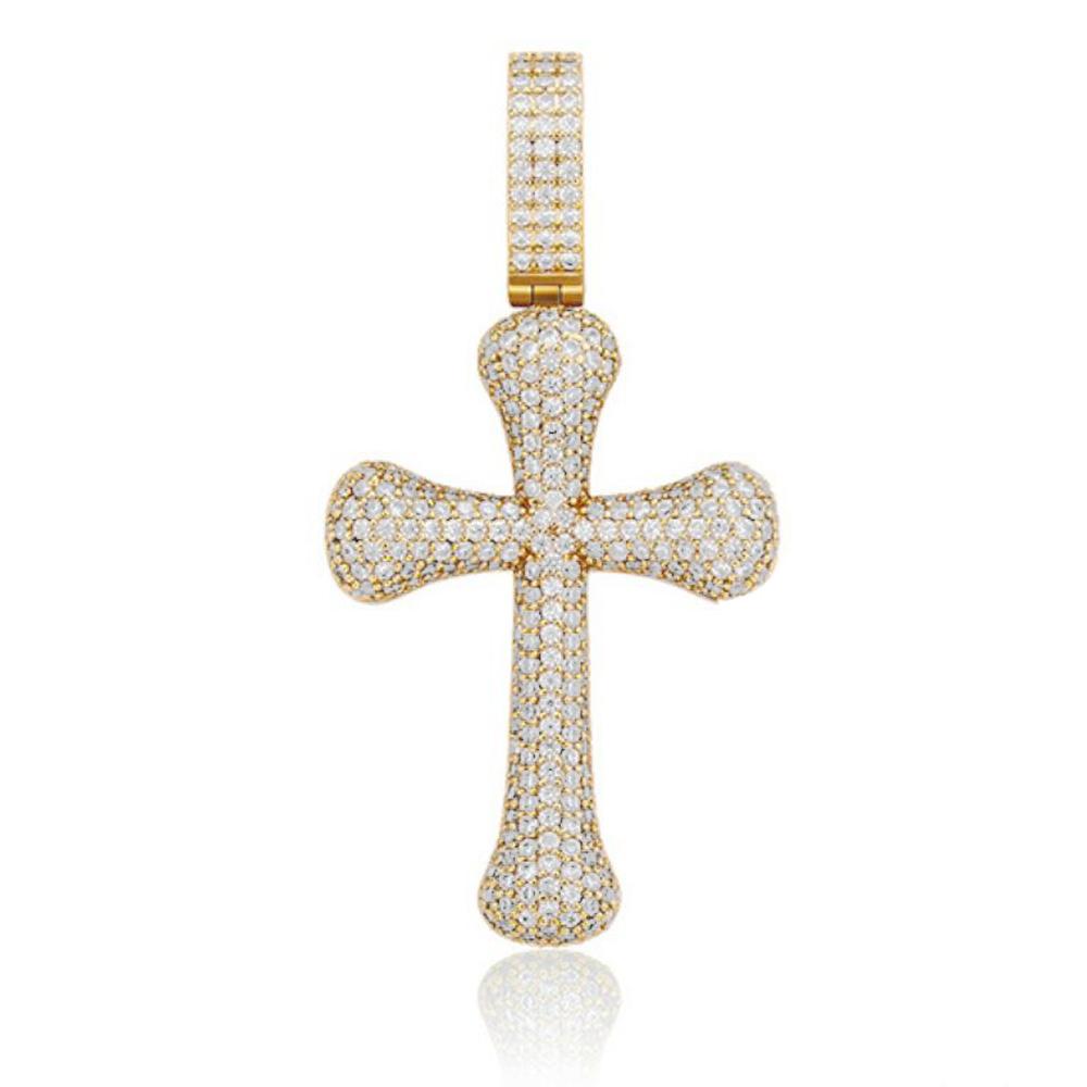 Bone Cross CZ Iced Out Hip Hop Bling Pendant Yellow Gold HipHopBling