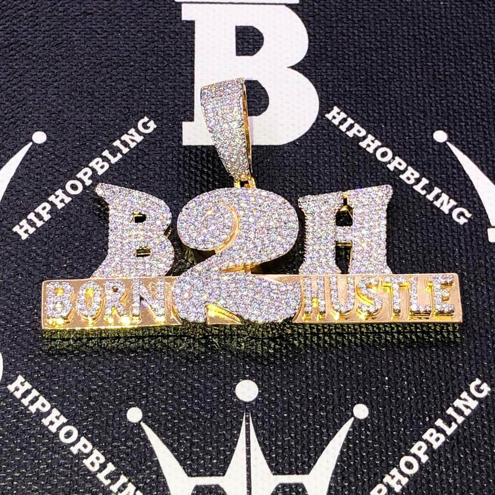 Born 2 Hustle CZ Hip Hop Bling Bling Pendant HipHopBling