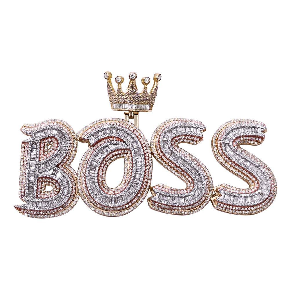 BOSS 3 Tone Baguette Diamond Pendant 4.70cttw 10K Gold HipHopBling