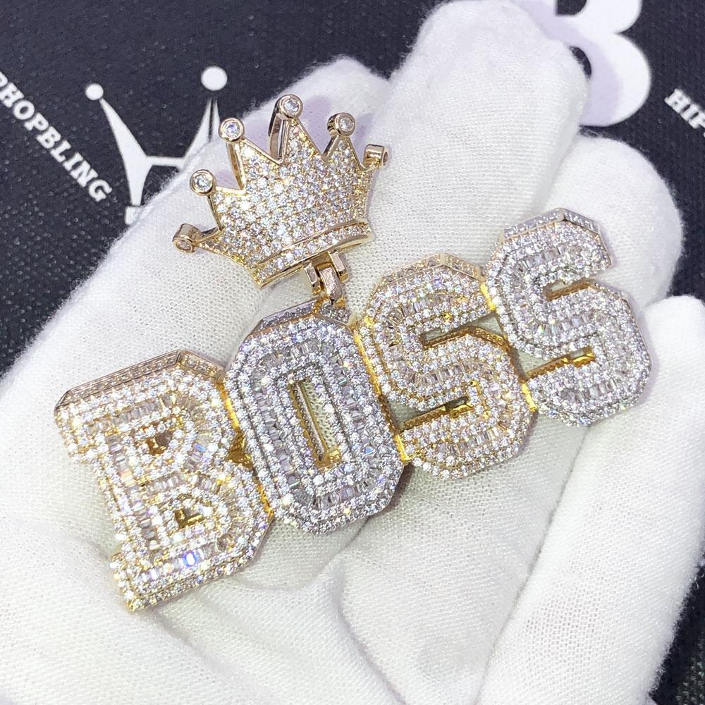 BOSS 3D Effect Baguette CZ Hip Hop Iced Out Pendant 2 Tone HipHopBling