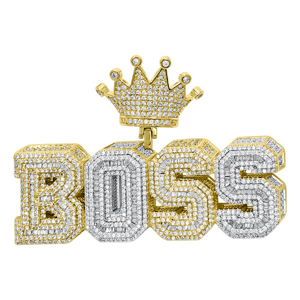 BOSS 3D Effect Baguette CZ Hip Hop Iced Out Pendant 2 Tone HipHopBling