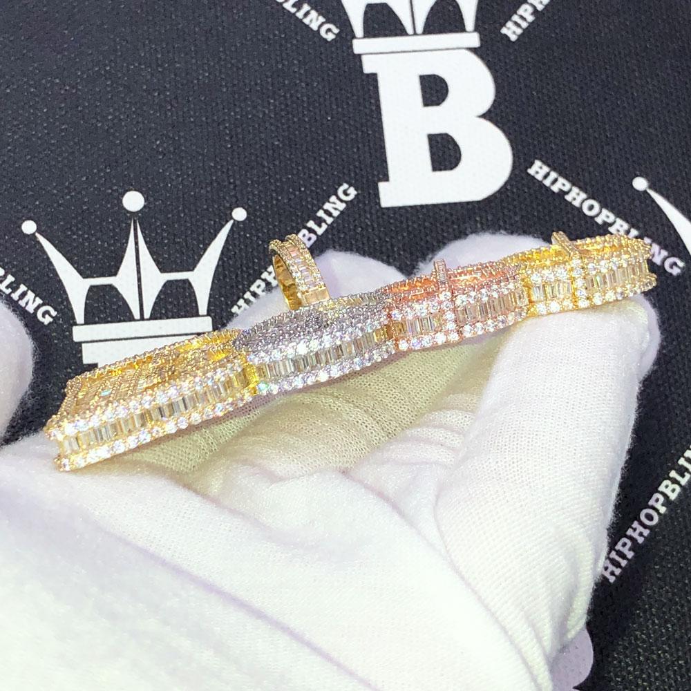 BOSS Baguette 3 Tone VVS CZ Iced Out Pendant 3 Tone HipHopBling