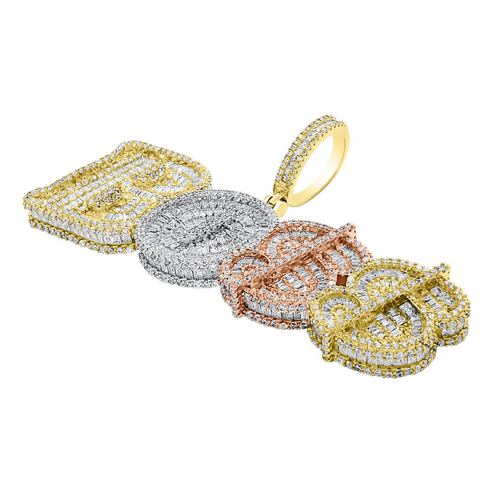 BOSS Baguette 3 Tone VVS CZ Iced Out Pendant 3 Tone HipHopBling