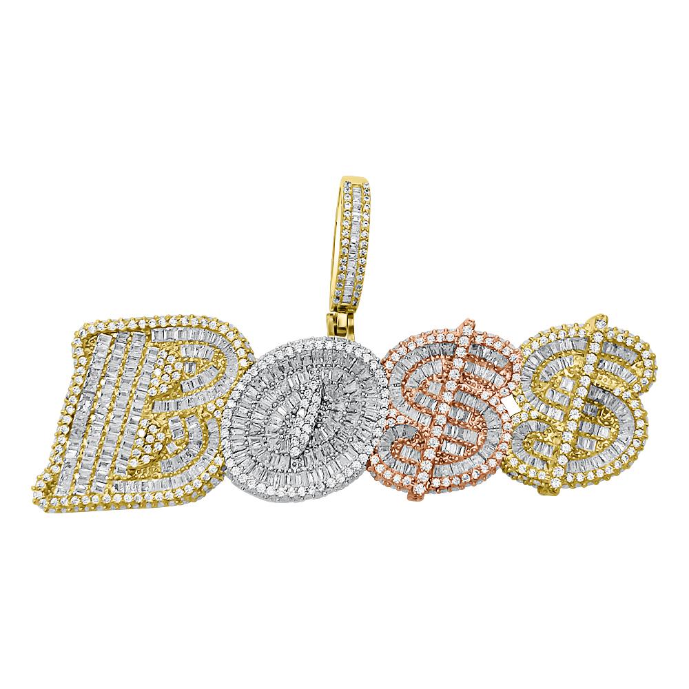 BOSS Baguette 3 Tone VVS CZ Iced Out Pendant 3 Tone HipHopBling