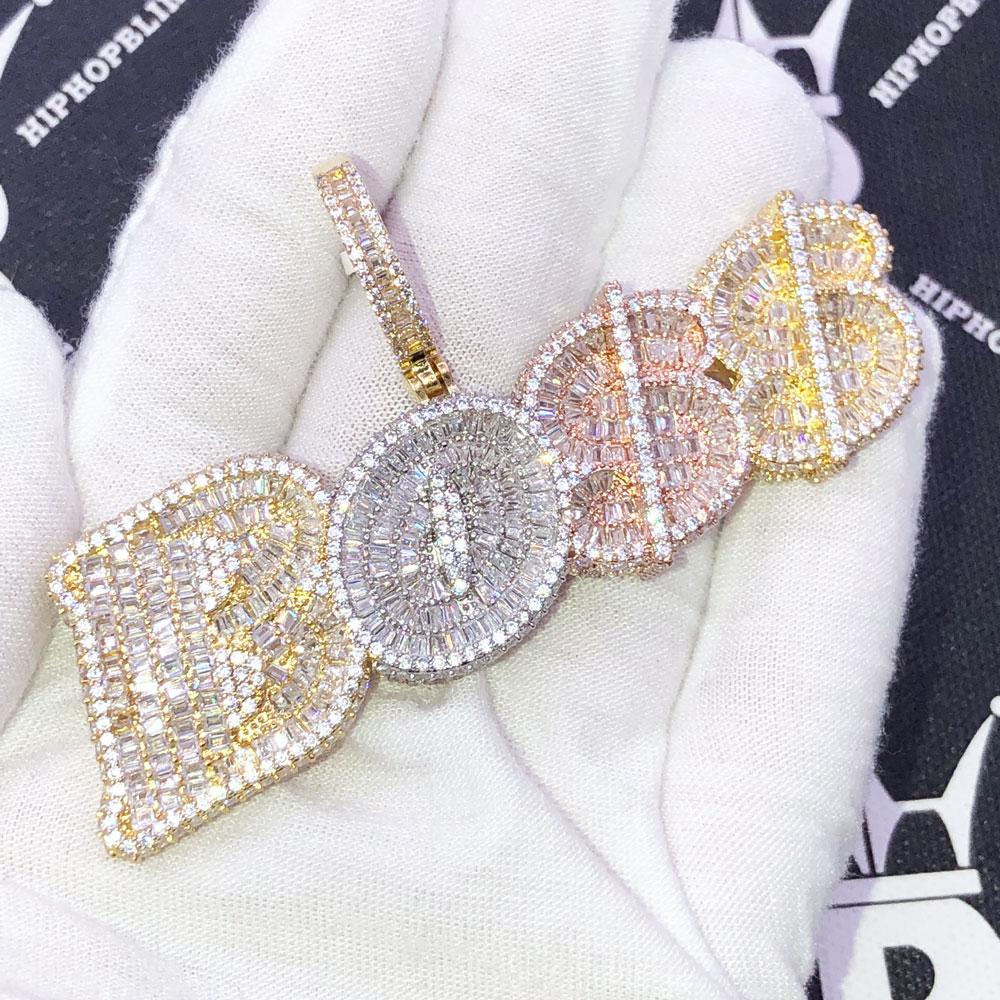 BOSS Baguette 3 Tone VVS CZ Iced Out Pendant 3 Tone HipHopBling