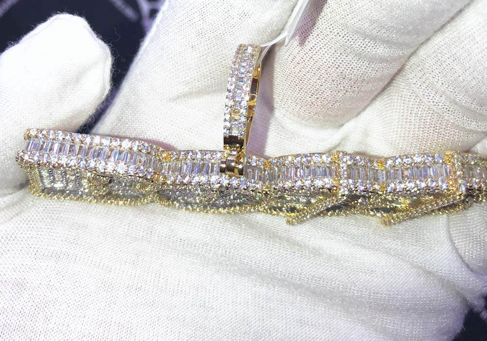 BOSS Baguette CZ Hip Hop Bling Bling Pendant Yellow Gold HipHopBling