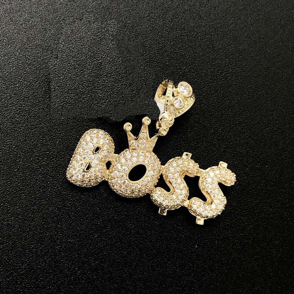 Boss Crown CZ 10K Yellow Gold Pendant HipHopBling