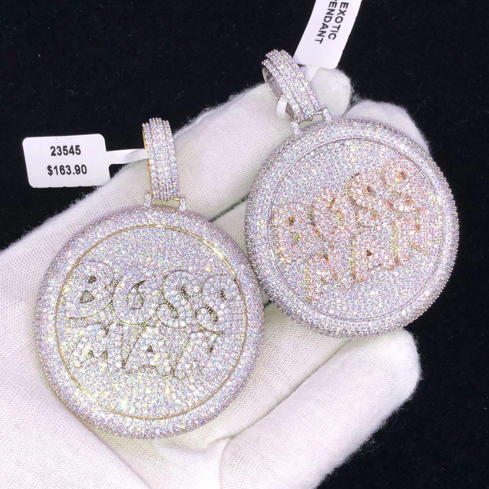 Boss Man Circle VVS CZ Hip Hop Bling Iced Out Pendant Yellow Gold HipHopBling