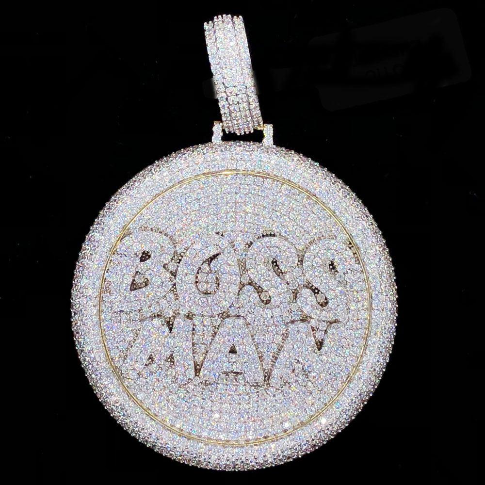Boss Man Circle VVS CZ Hip Hop Bling Iced Out Pendant Yellow Gold HipHopBling