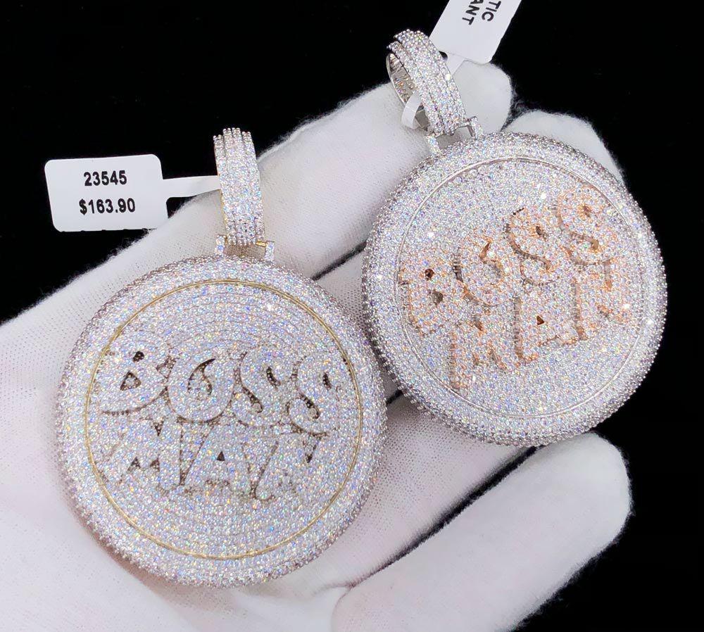 Boss Man Circle VVS CZ Hip Hop Bling Iced Out Pendant Yellow Gold HipHopBling