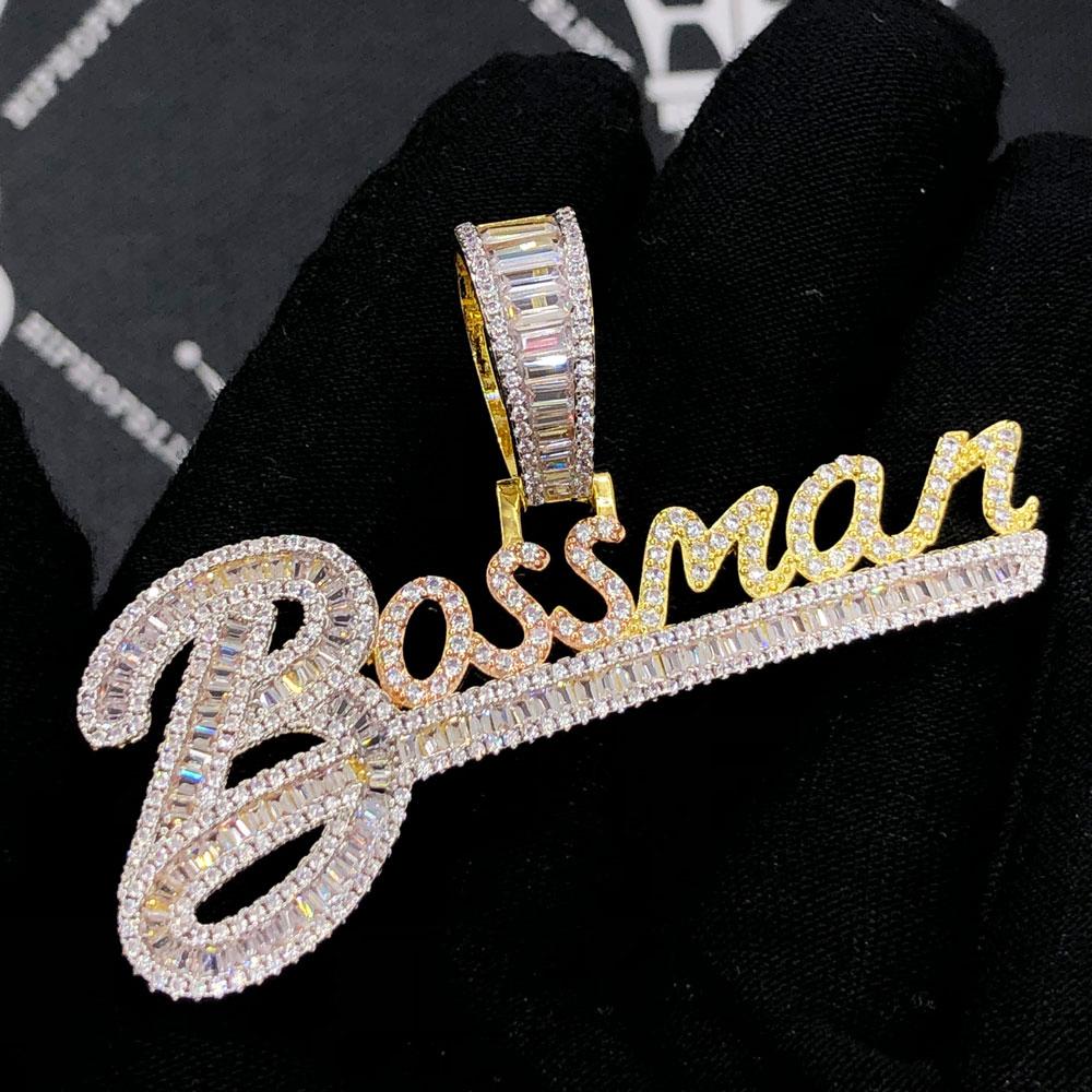 Bossman 3 Tone Baguette VVS CZ Iced Out Pendant 3 Tone HipHopBling