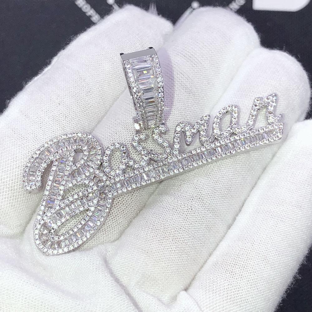 Bossman Baguette VVS CZ Hip Hop Iced Out Pendant Yellow Gold HipHopBling