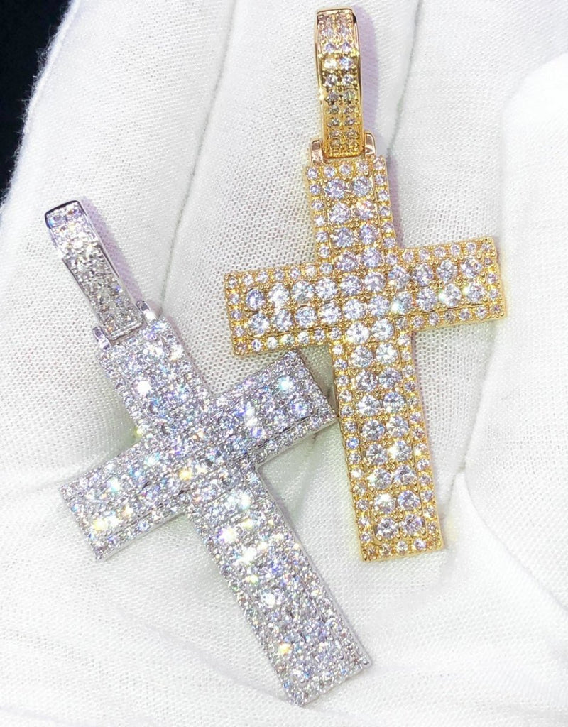 Box Cross Hip Hop Bling Bling Pendant Yellow Gold HipHopBling