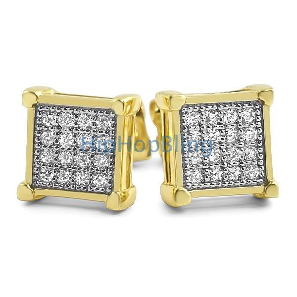 Box CZ Micro Pave Gold Bling Bling Earrings HipHopBling
