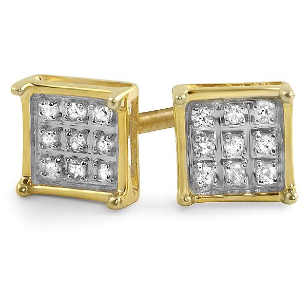 Box Diamond Earrings in .925 Sterling Silver | 4 Sizes | 2 Colors 5MM .05 Carats Yellow Gold HipHopBling