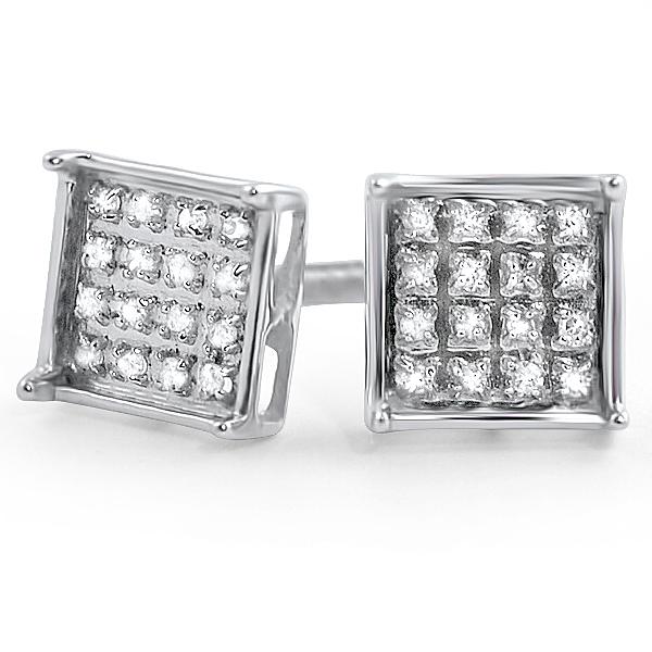 Box Diamond Earrings in .925 Sterling Silver | 4 Sizes | 2 Colors 6MM .10 Carats White Gold HipHopBling