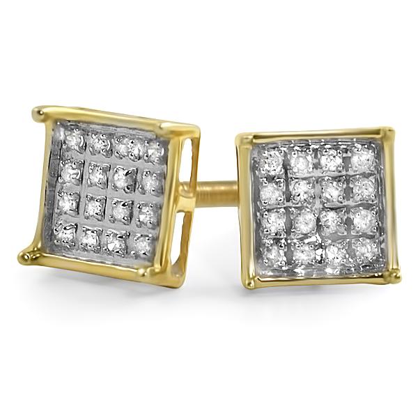 Box Diamond Earrings in .925 Sterling Silver | 4 Sizes | 2 Colors 6MM .10 Carats Yellow Gold HipHopBling