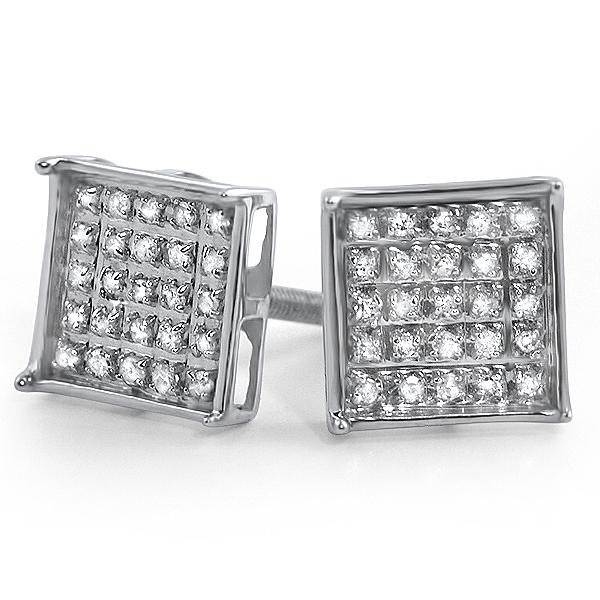 Box Diamond Earrings in .925 Sterling Silver | 4 Sizes | 2 Colors 7MM .15 Carats White Gold HipHopBling