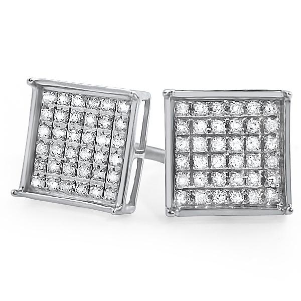 Box Diamond Earrings in .925 Sterling Silver | 4 Sizes | 2 Colors 9MM .25 Carats White Gold HipHopBling