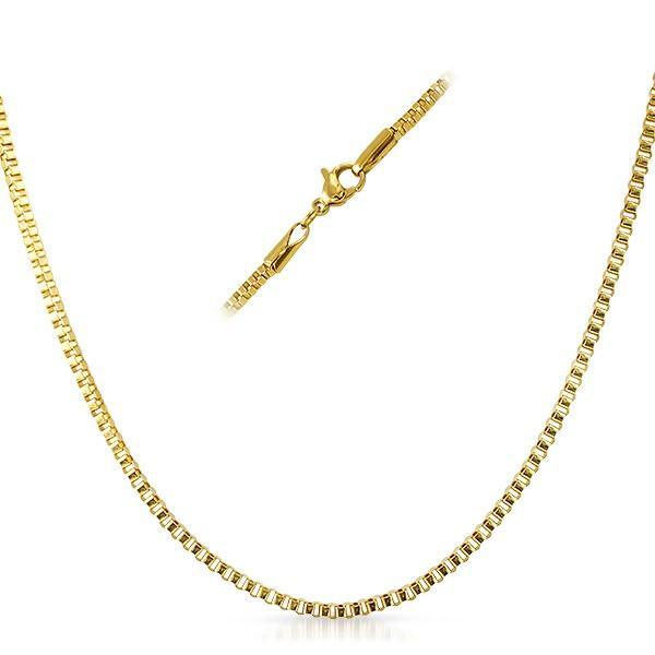 Box IP Gold Stainless Steel Chain Necklace 2MM 16" HipHopBling