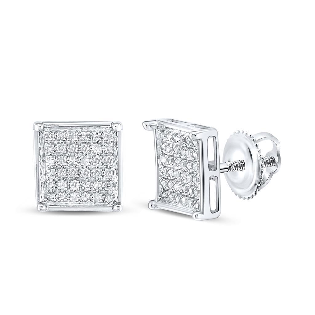Box Micro Pave Diamond Earrings 10K Gold L 8MM .25 Carats 10K White Gold HipHopBling
