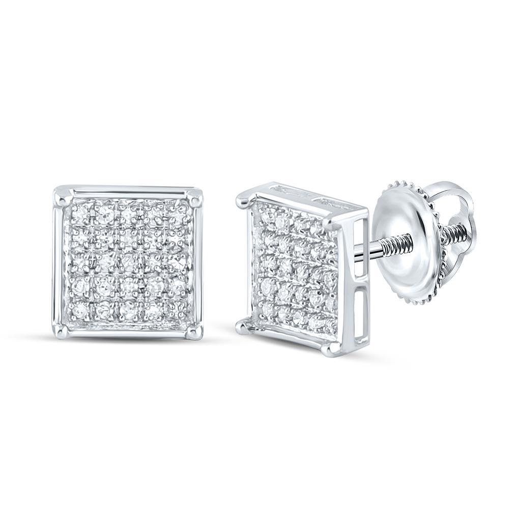 Box Micro Pave Diamond Earrings 10K Gold M 7MM .15 Carats 10K White Gold HipHopBling