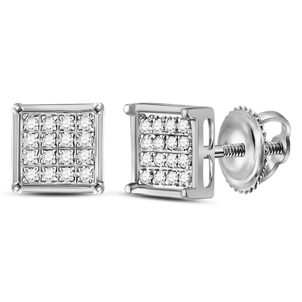 Box Micro Pave Diamond Earrings 10K Gold S 6MM .10 Carats 10K White Gold HipHopBling