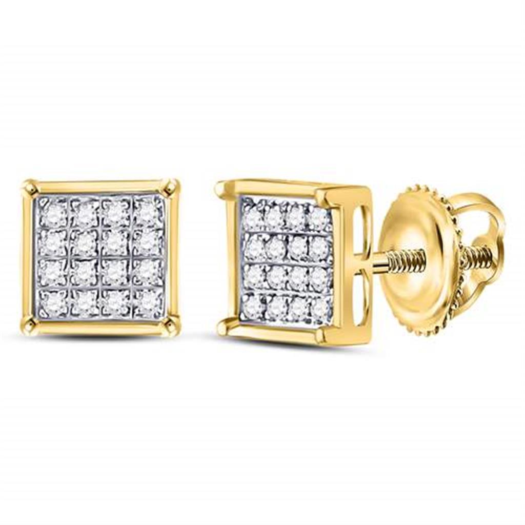 Box Micro Pave Diamond Earrings 10K Gold S 6MM .10 Carats 10K Yellow Gold HipHopBling