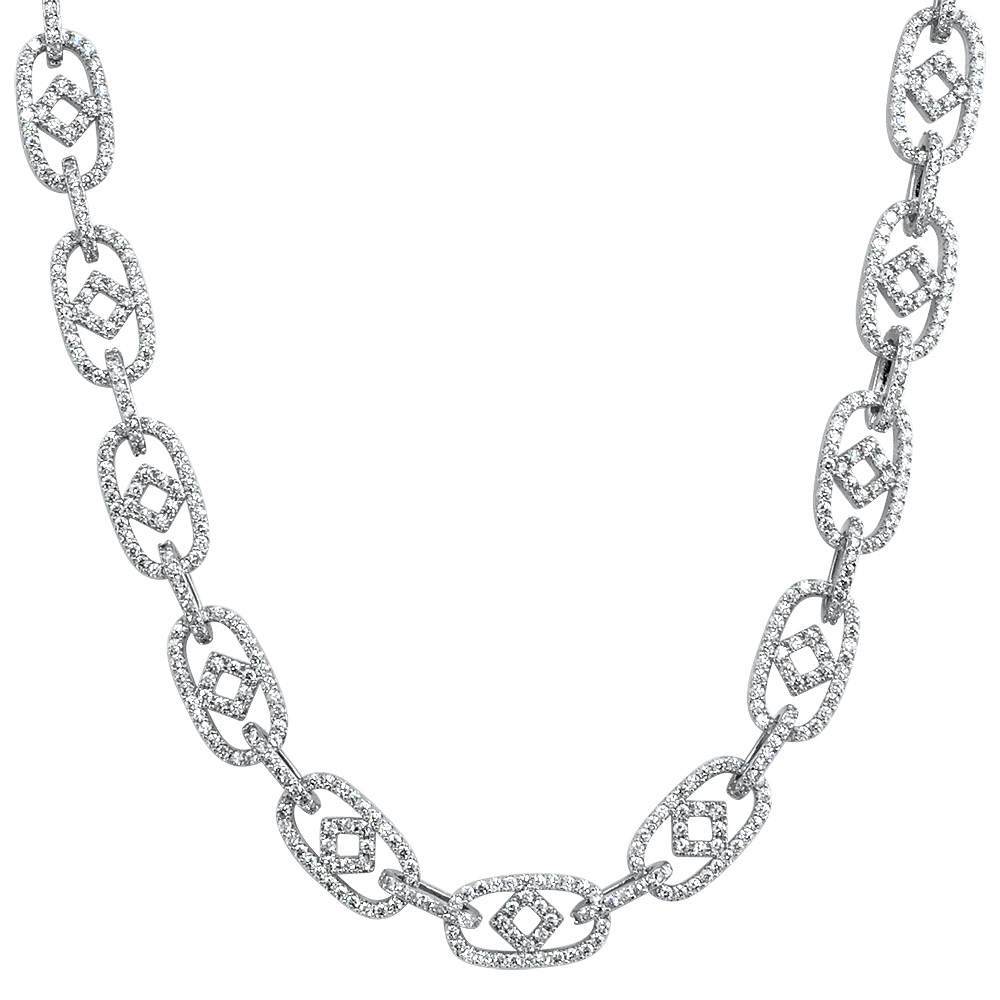 Box Oval Link CZ Hip Hop Iced Out Chain White Gold 18" HipHopBling