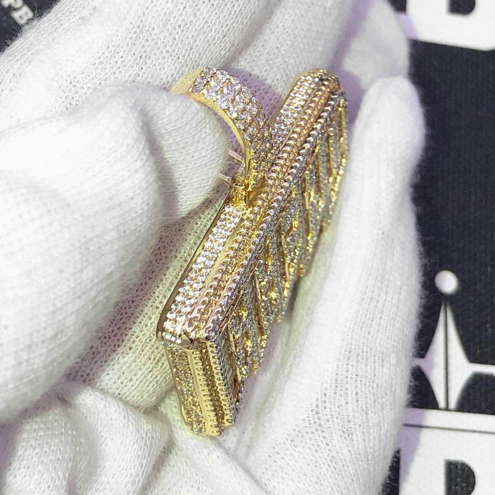 BREAD Baguette VVS CZ Hip Hop Iced Out Pendant Yellow Gold HipHopBling