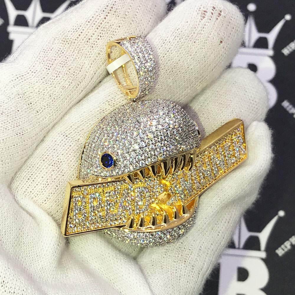 Bread Winner Shark CZ Hip Hop Bling Bling Pendant Yellow Gold HipHopBling