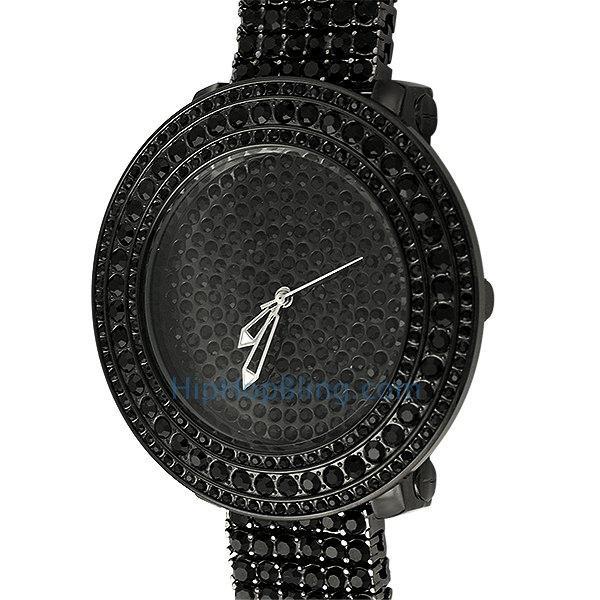 Bright Black Custom Bling Bling Watch & Band 7" HipHopBling