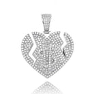 $ Broken Heart Iced Out Hip Hop Pendant Yellow Gold HipHopBling