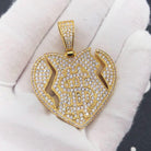 $ Broken Heart Iced Out Hip Hop Pendant Yellow Gold HipHopBling