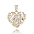 $ Broken Heart Iced Out Hip Hop Pendant Yellow Gold HipHopBling