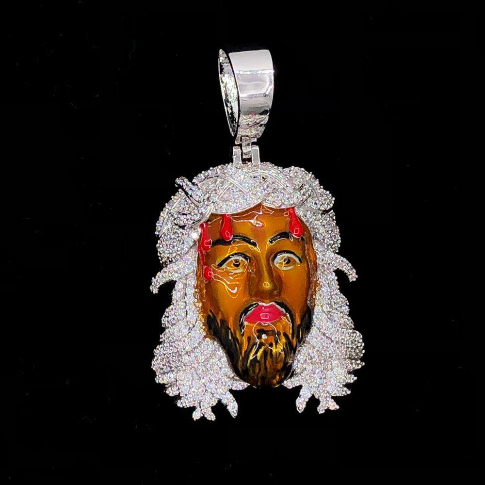 Brown Jesus Piece VVS CZ Hip Hop Bling Bling Pendant White Gold HipHopBling