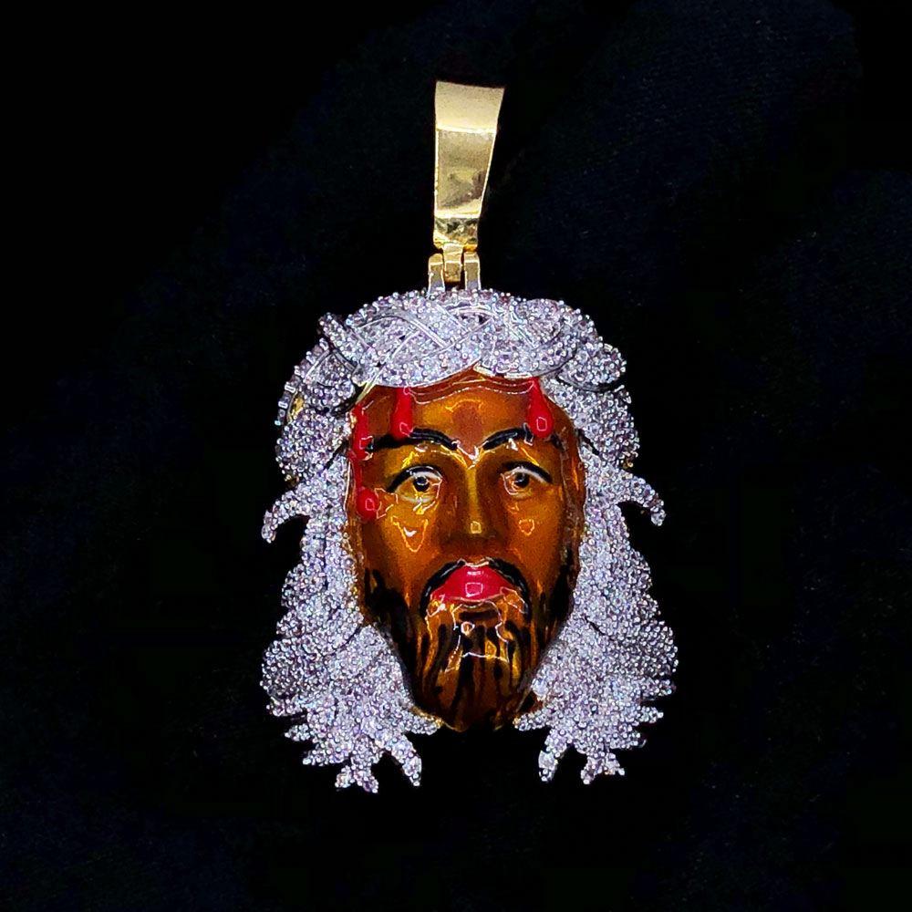 Brown Jesus Piece VVS CZ Hip Hop Bling Bling Pendant Yellow Gold HipHopBling