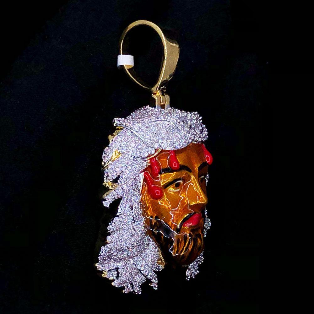 Brown Jesus Piece VVS CZ Hip Hop Bling Bling Pendant Yellow Gold HipHopBling