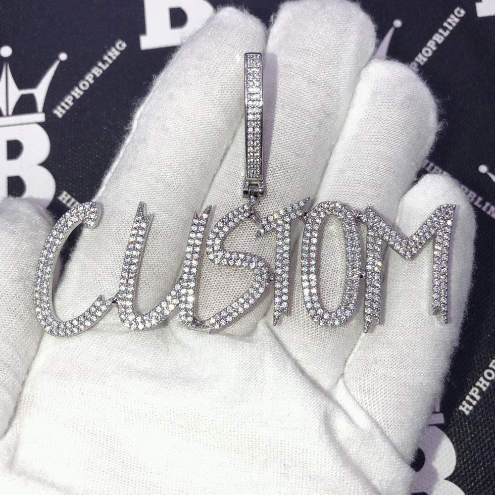 Brush 2 Row Custom Name Pendant Hip Hop Bling Brass Yellow Gold 2 HipHopBling