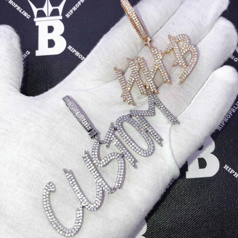 Brush 2 Row Custom Name Pendant Hip Hop Bling Brass Yellow Gold 2 HipHopBling