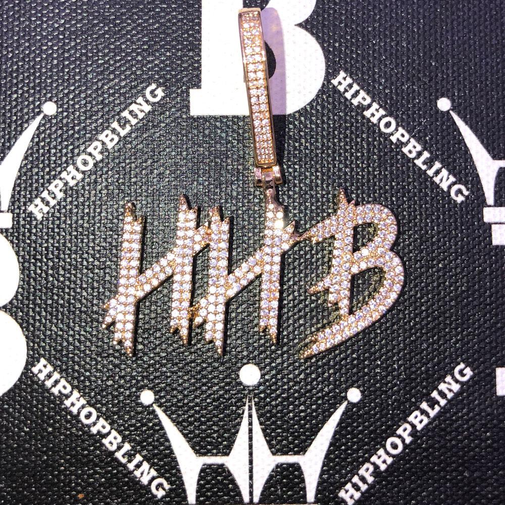 Brush 2 Row Custom Name Pendant Hip Hop Bling Brass Yellow Gold 2 HipHopBling