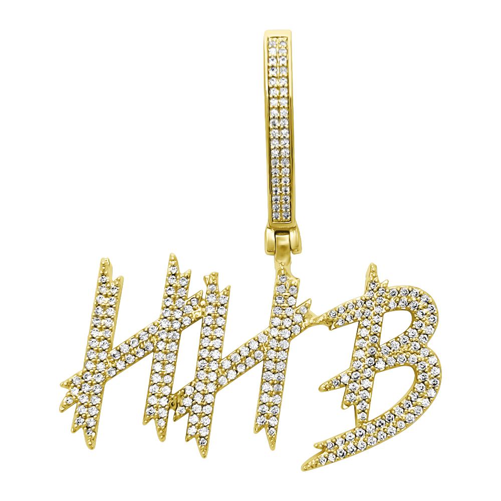 Brush 2 Row Custom Name Pendant Hip Hop Bling Brass Yellow Gold 2 HipHopBling