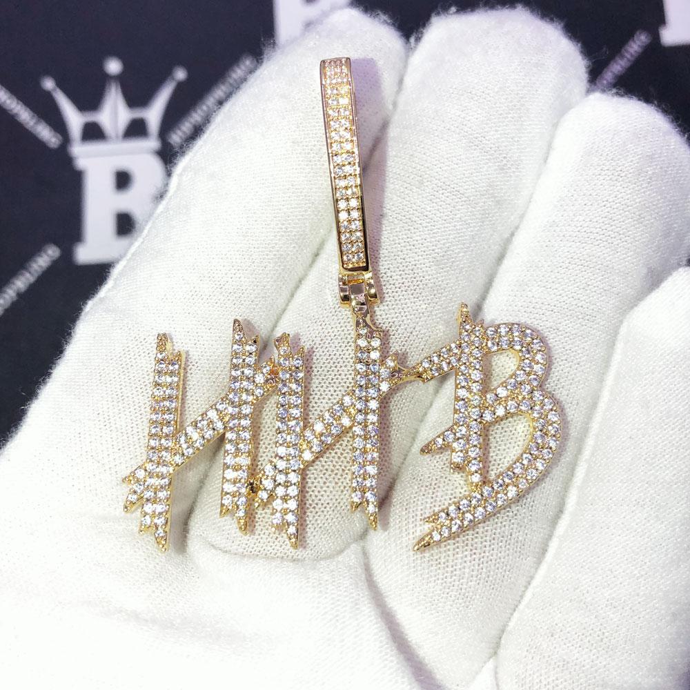 Brush 2 Row Custom Name Pendant Hip Hop Bling Brass Yellow Gold 2 HipHopBling