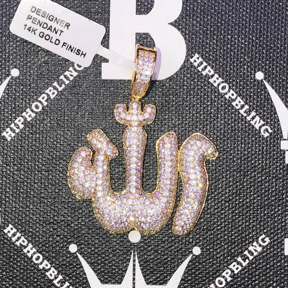 Bubble Allah Arabic Muslim CZ Hip Hop Bling Bling Pendant Yellow Gold HipHopBling