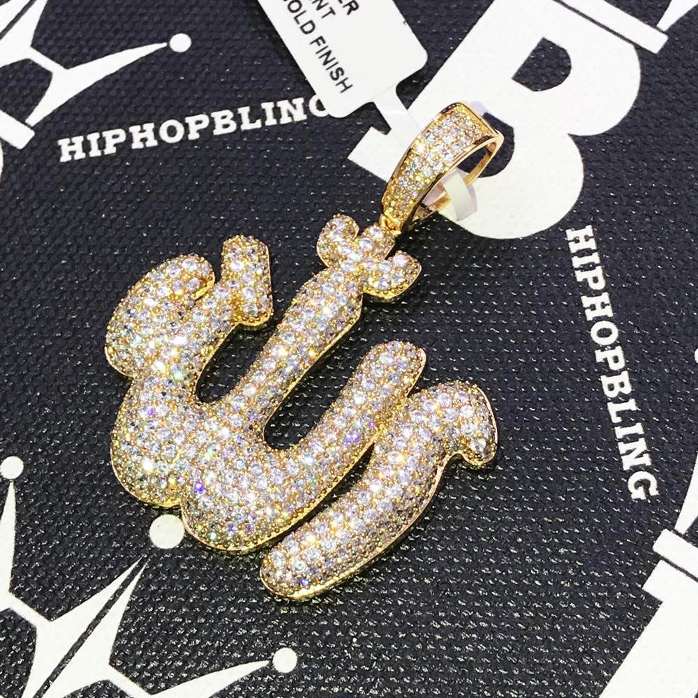 Bubble Allah Arabic Muslim CZ Hip Hop Bling Bling Pendant Yellow Gold HipHopBling