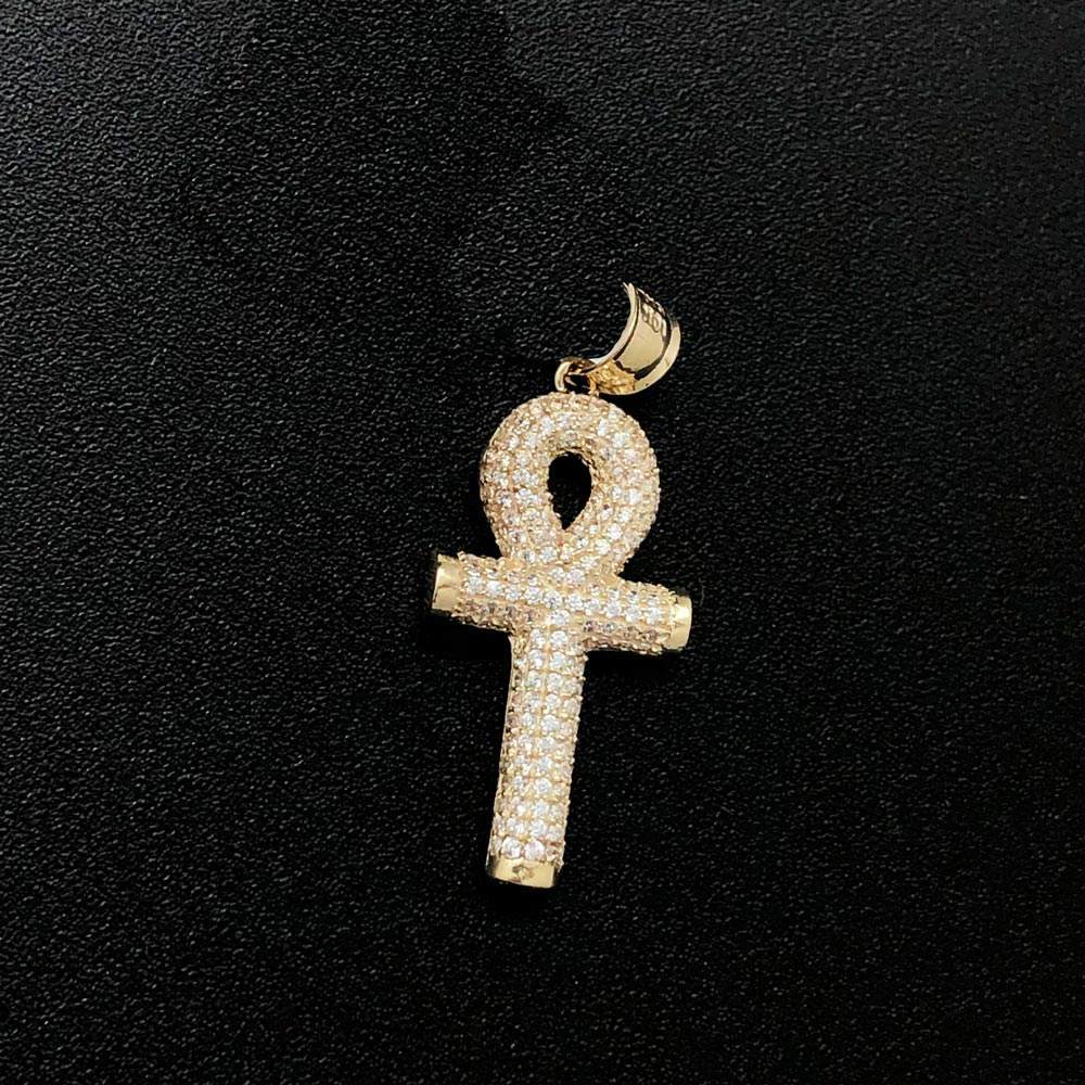 Bubble Ankh Cross CZ 10K Yellow Gold Pendant HipHopBling