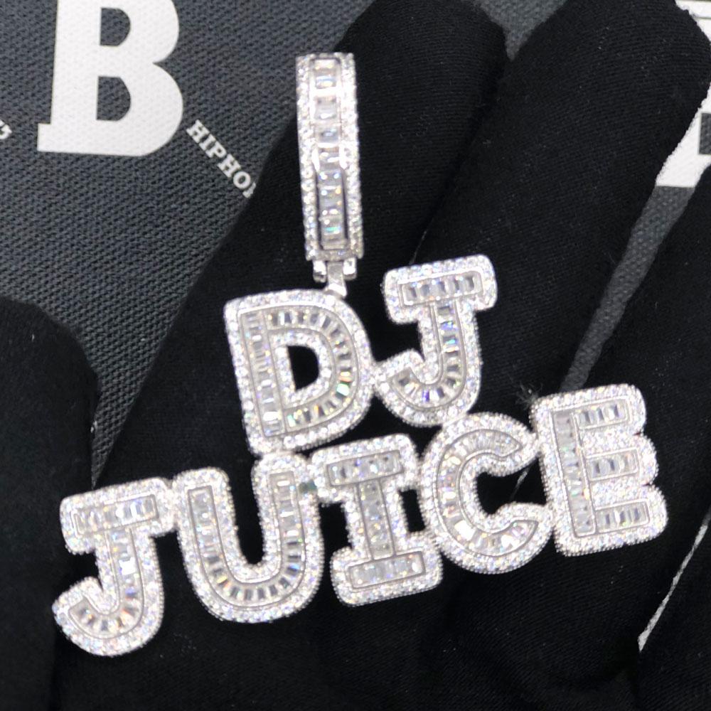Bubble Baguette Letter Iced Out Name Custom Pendant Brass White Gold 2 HipHopBling