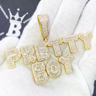 Bubble Baguette Letter Iced Out Name Custom Pendant Brass Yellow Gold 2 HipHopBling